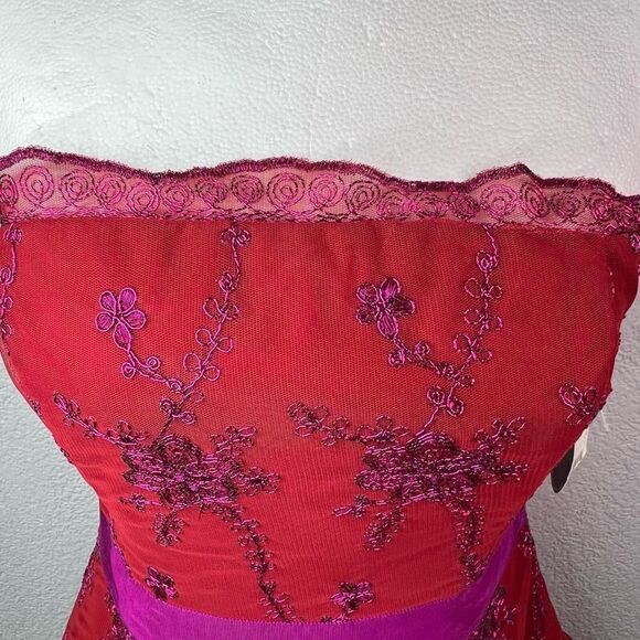 NWT!Pearl of Marchesa Red/Purple Beaded Embroidered Tulle Prom Party Dress Sz 4 - Picture 8 of 15